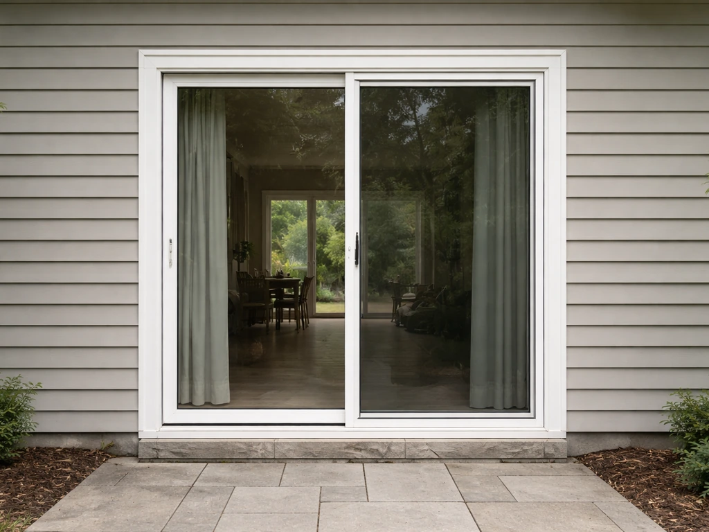 Photorealistic view of a typical residential sliding patio door showing height and width proportions