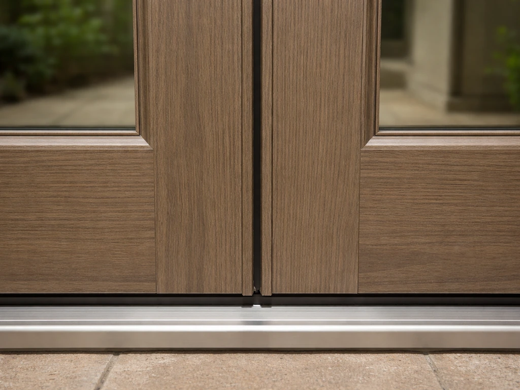 Close-up of a fiberglass French patio door showing a durable finish and straight, warp-resistant edges.