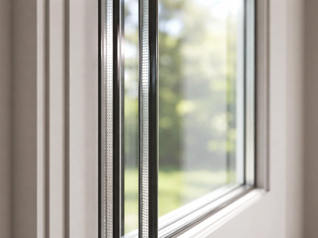 Close-up of double-pane low-E glass on a door, showing clear reflective vs transparent light on surfaces