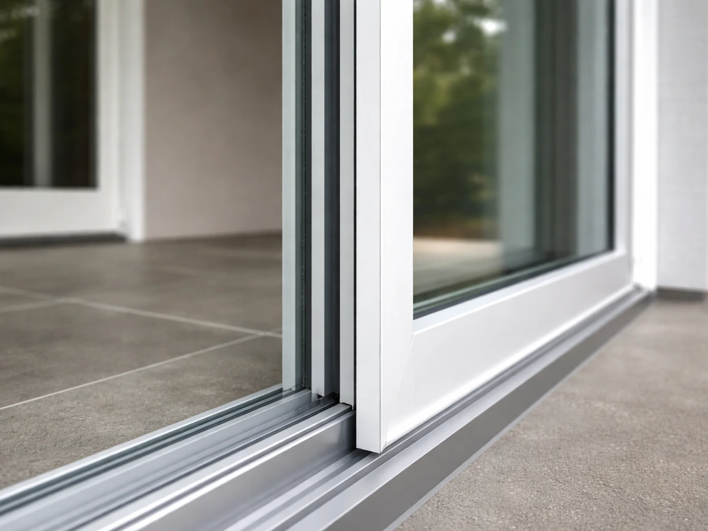 Close view of a patio door frame and glass panels suggesting safety glazing in an installed home