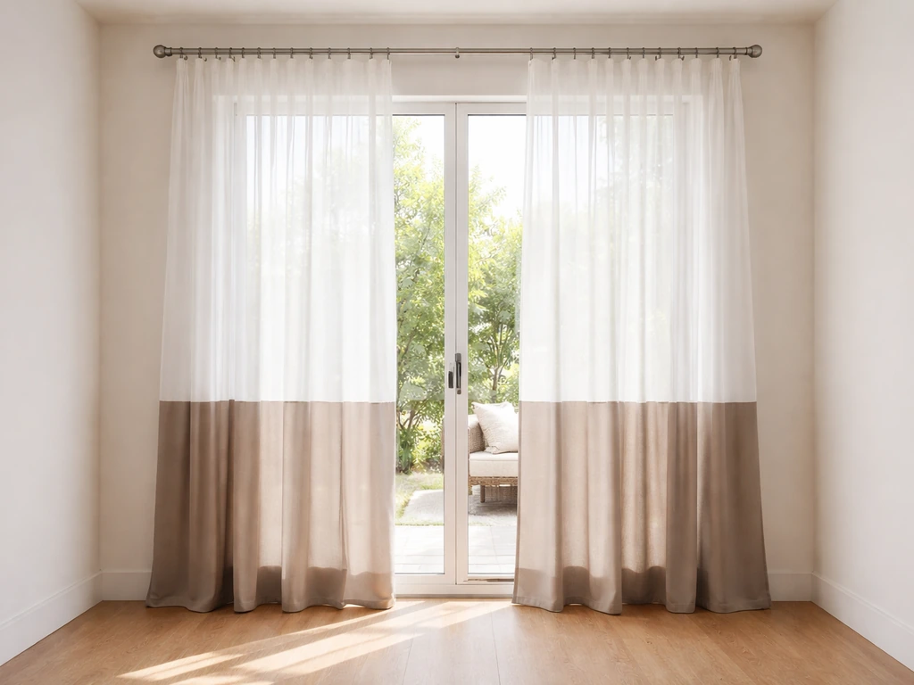 Bright patio door with outdoor-ready curtains neatly fitted and flowing softly in natural light.