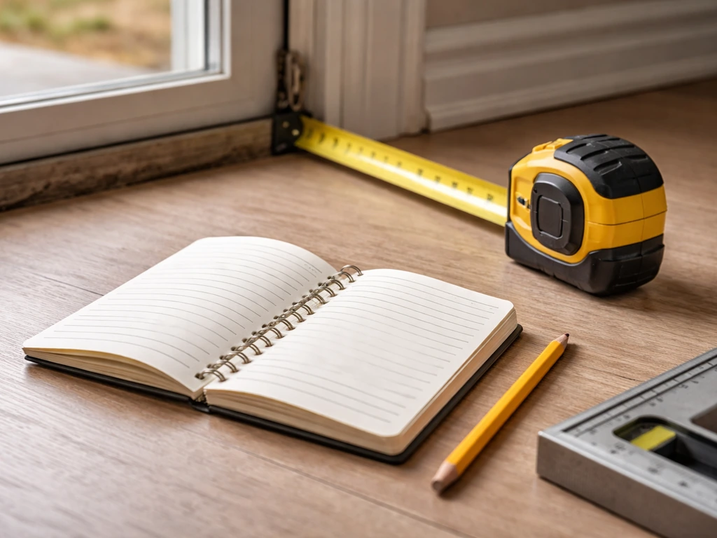 Close-up of tape measure and homeowner notes beside patio door rough-opening measurements