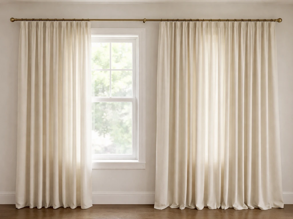 Side-by-side window curtains showing tighter gathers on one side and fuller, richer folds on the other.