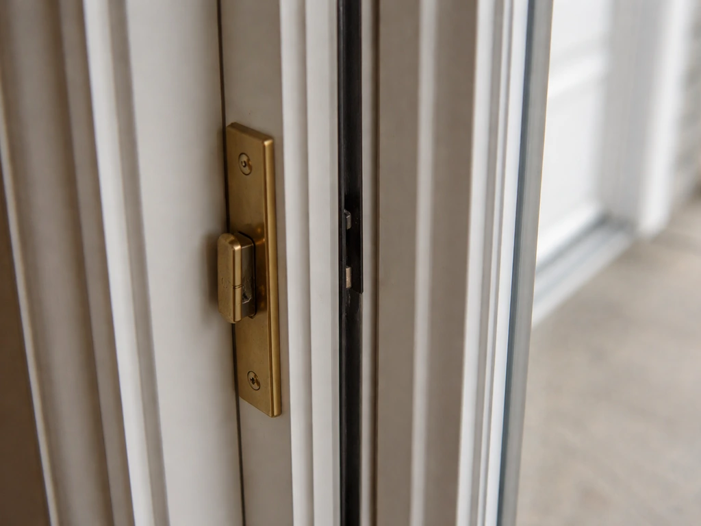 Close-up of a French patio door’s vertical meeting rail seam with a slight visible gap between leaves.