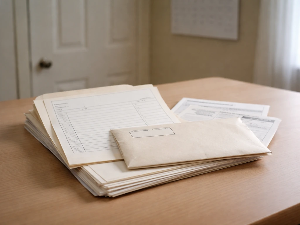 Close-up of solar tax documents on a desk beside a sealed envelope, suggesting missing paperwork can disqualify a claim.